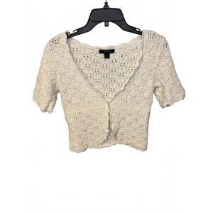 Express White Cottage-core Crochet Knit Short Sleeve Cardigan Size Small